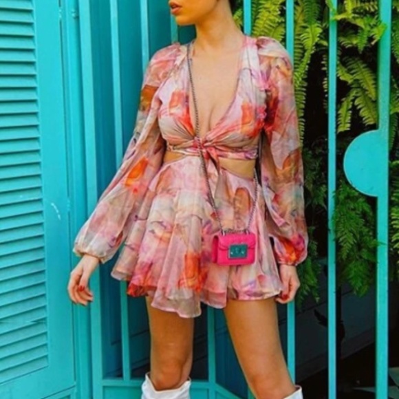 💕 NEW! GORGEOUS 2 Piece Romper Skort Cutout Minidress Adjustable Crop Top Flowy - Picture 11 of 14